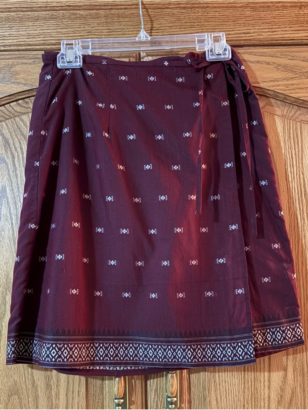 Maroon Wrap Skirt with Geometric Border by White Stag